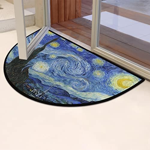 Pardick Starry Night Half Round Door Mat, Oli Painting Galaxy Welcome Entrance Way Rug Semi Circle Front Doormats Washable Shoe Scraper Floor Mat Outdoor Rugs for Garage, Patio, High Traffic Area