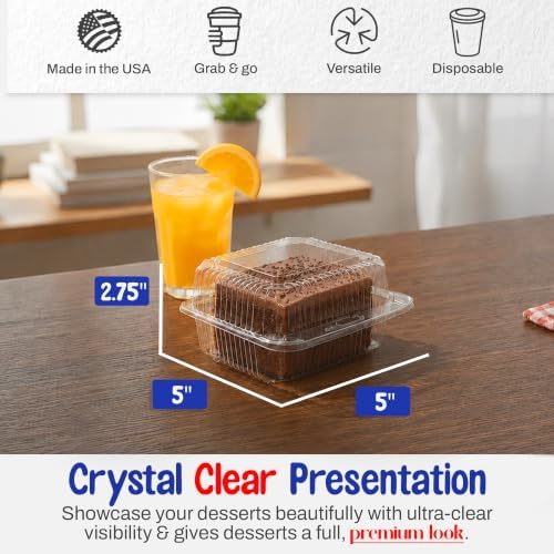 MT Products Clear Cake Slice Container 5" x 5" x 2.75" - To go Square Plastic Container (Pack of 10) - Made in the USA