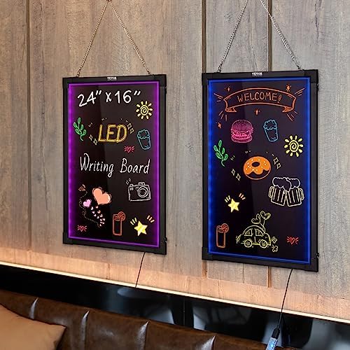 VEVOR 32"x24" LED Message Writing Board, Menu Sign Boards, Illuminated Erasable Lighted Chalkboard, Neon Effect Drawing Panel with 8 Fluorescent Chalk Markers and Remote Control