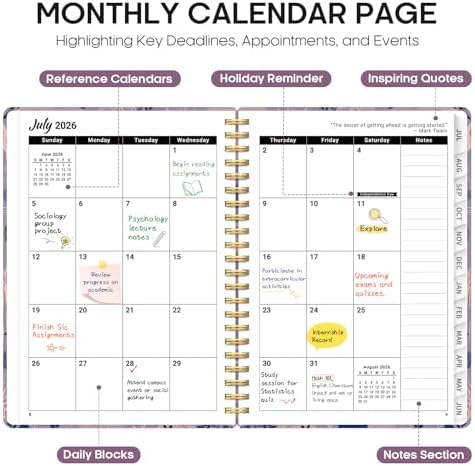 Planner 2026-2027, Monthly & Weekly Jul 2026-Jun 2027 Calendar Planner