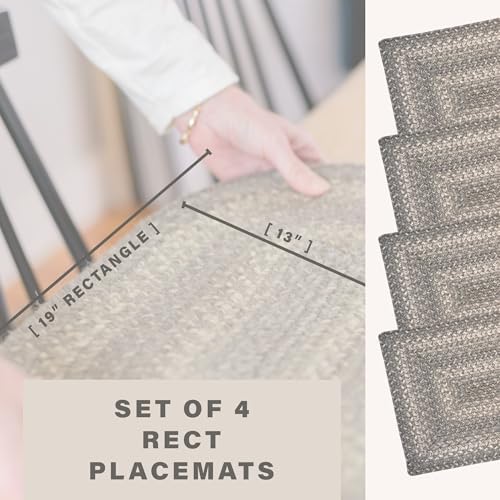 Homespice Grey Cloud Jute Braided Placemats, Rect 13x19 Set of 4