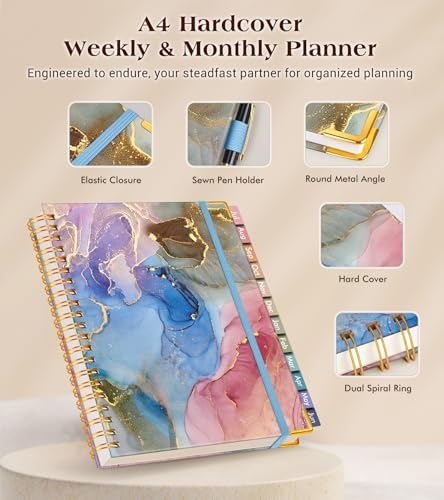 Academic Planner 2026-2027, Hardcover Weekly and Monthly Calendar Planner from July 2026 - June 2027, 8.5" x 11" A4 Large Daily Agenda with Tabs, College School Organizer for Student Teacher, Vibrant Watercolor