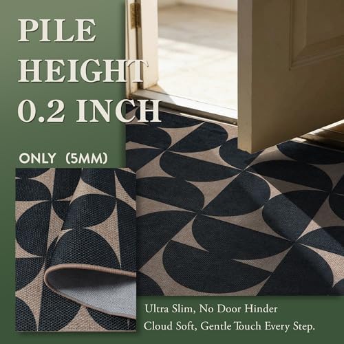 Lahome Semi Circle Easy Jute Black Runner Rug, 2x8 Washable Kithcen Runner