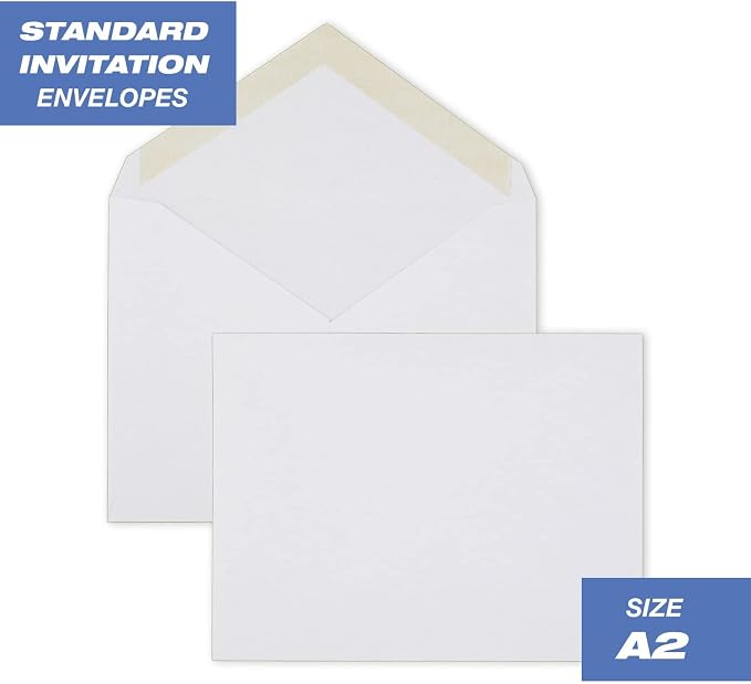 Mead A2 Invitation Envelopes, 4-3/8" x 5-3/4", Gummed Closure, White Woven Premium 24-lb Paper Mailing Envelopes, 100 Count (CO198)