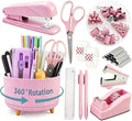 Gawsey Pink Desk Organizers and Accessories with Desk Organizer 360° Rotating Pen Holder and Office Supplies, Cute Stationery Supplies Set
