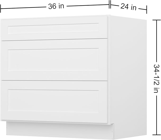 Furinno Shaker Drawer Base Kitchen Cabinet with 3-Drawers, Ready to Assemble, 24 D x 36 W x 34.5 H, White