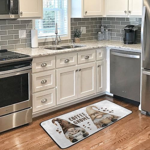 Aslsiy Coffee Gnome Kitchen Rug Coffee Beans Area Rug Door Mats Bath Welcome Rugs for Floor Bedroom Living Room Home Decor 39" X 20"