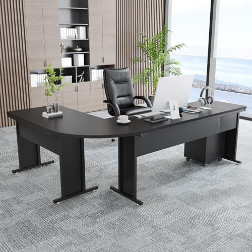 Tribesigns L-Shaped Executive Desk, Large Office Desk with 3-Drawer File Cabinet, Industrial Corner Computer Table with Drawers, Business Workstation for Home Office (Black, 83")