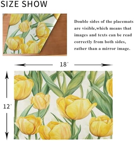 ALAZA Yellow Tulip Flowers Set of 4 Placemats Rectangle Table Mat for Dining Table Restaurant Kitchen Home Decor, 12" x 18"