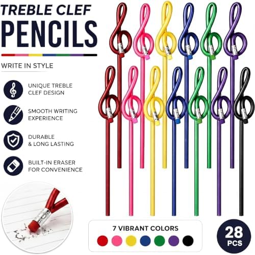 Zonon 28 Pack Treble Clef Pencils Music Note Pencils Colorful Wooden Pen for Students Bulk g Clef Pen with Eraser for Artists Kids Students Home Office School Supplies