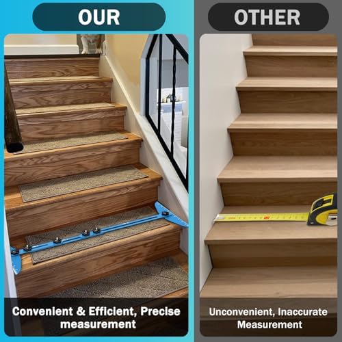 Stair Treads Gauge Template Tool Stair Tread Jig 11-60 inch Length Adjustable Measuring Stair Tread Template Tool Stair Gauge Set for Stairs, Risers, Shelf and Cutting Drywall (Blue)
