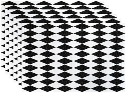 Batmerry Black White Diamond Placemats, Abstract Black and White Harlequin Washable Linen Table Mats for Kitchen Table Double Insulation Decor Dining Set Indoor Outdoor 12X18 in Set of 6