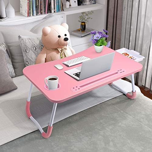 Slendor Bed Desk for Laptop and Writing with Storage, Cup Holder, Light