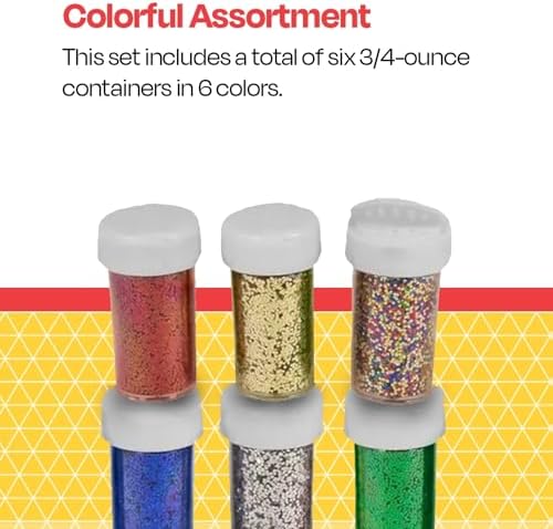School Smart Craft Glitter, 3/4 Ounces, Assorted Colors, Pack of 6