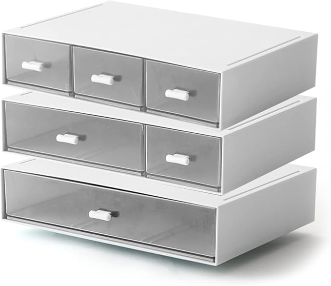 MILULUGO Desk Organizer with 6 Drawers, Makeup Organizer, Plastic Cosmetic Organizer, Bathroom Organization Boxes, Desktop Storage Box(White)
