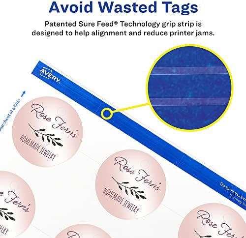Avery Round Tags, Sure Feed Technology, 2" Diameter, Matte White, Strings Included, 600 Total, Print-to-The-Edge, Laser/Inkjet Printable (80512) (Pack of 5)