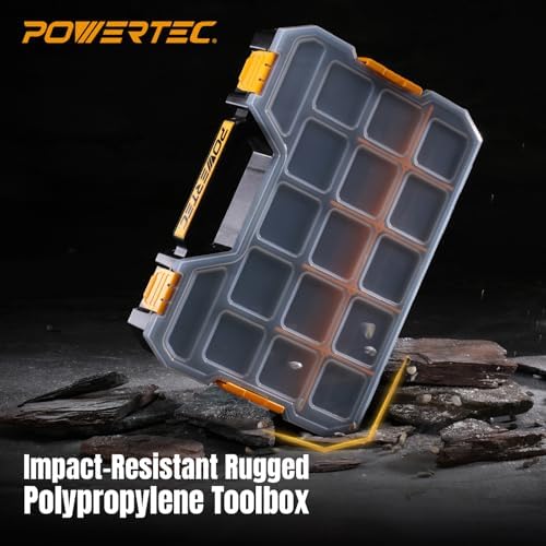 POWERTEC Stackable Tool Box Organizer with Removable Dividers - 17 Compartments, Interlocking, Portable Design, 2-Pack (72118-P2)