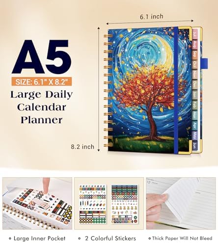 Academic Planner 2026-2027, Hardcover Weekly and Monthly Calendar Planner from July 2026 - June 2027, 6.1" x 8.2" A5 Daily Agenda with Tabs, College School Organizer for Student Teacher, Cosmic Tree of Life