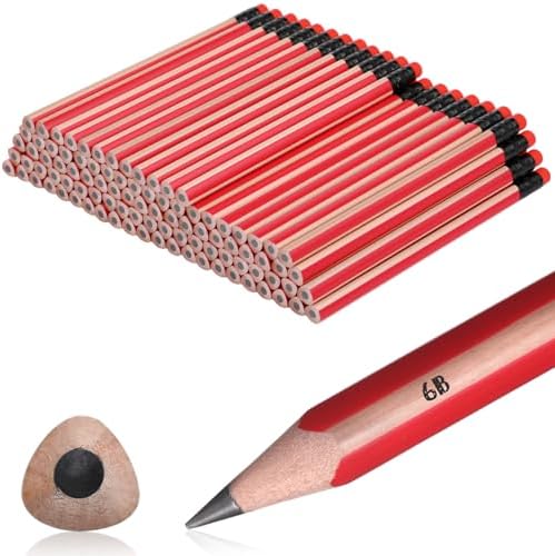 Seajan 96 Pcs 6B Jumbo Pencils, Big, Fat, Thick, Triangular Pencils Refill with Eraser 7 Inch Large Pencil for Kids Beginners Preschoolers Kindergarten School Office Christmas Gifts(Red)