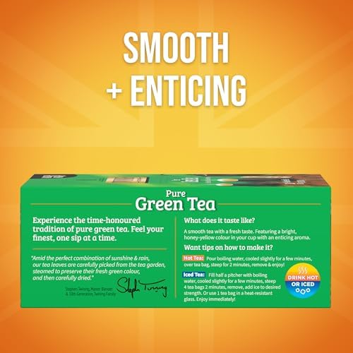 Twinings Pure Green Tea, Caffeinated, Tea Bags, 100 CT Box (1 Pack)