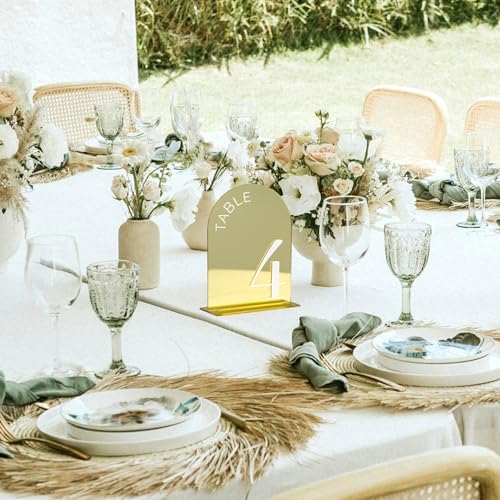 Gold Mirror Arch Wedding Table Numbers 1-10 with Stands