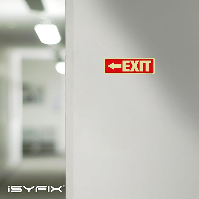 iSYFIX Exit Signs with Directional Left Arrow, Glow in the Dark, Photoluminescent Aluminum 12x4 Inch - 2 Pack, Laminated for UV & Weather Resistance, Ideal for Offices, Schools, Theaters & More