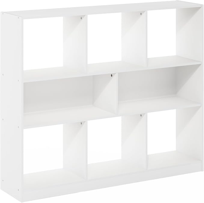 Furinno DALY Book Shelf, 8-Cube Bookshelf, Horizontal Cube Storage Organizer Bookcase, 10.9 x 47.2 x 39.4, for Living Room, Bedroom, Home Office, White