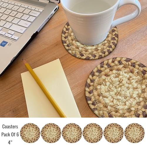 Homespice Cookie Dough Braided Coasters for Rustic Decor, Round 4" Set of 6