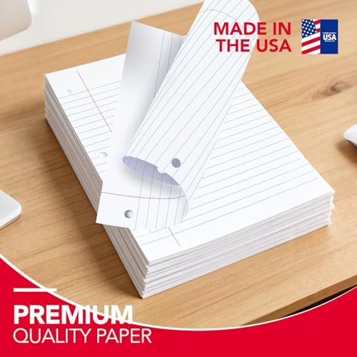 Kaisa Notebook Paper USA-Made Loose Leaf Paper, 24 Pack 3600 Sheets 8"x10.5" Wide Ruled - 3-Hole Punched Bulk Filler Paper for 3-Ring Binder, 150 Sheets/Pack, Wholesale Available(24Pack-Wide)