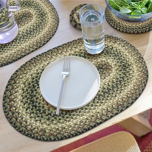 Homespice Pinecone Braided Placemats for Rustic Decor, Oval 13x19 Set of 6