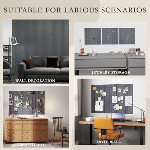 JBER Large Felt Bulletin Board 36" x 24", 6 Pack Felt Wall Tiles, Dark Gray