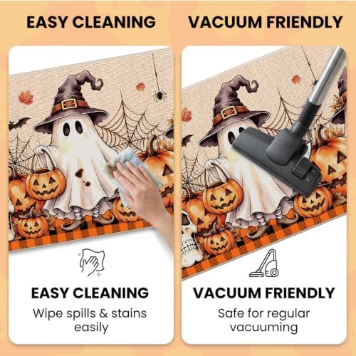 Halloween Kitchen Mats Set of 2, Pumpkin Ghost Skull Kitchen Rugs
