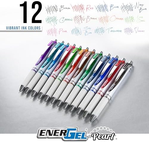 Pentel EnerGel RTX Pearl Liquid Gel Pen, Right Brain Expressions Pack, (0.5mm) Needle Tip, Fine Line, Asstd. Ink, 8-Pk