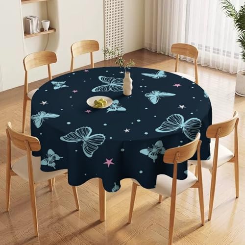 Blue Butterfly Tablecloth, Cartoon Colorful Butterfly Pink Starry Sky Star Print Tablecloth for Camping Indoor Outdoor Decor, 50x50in