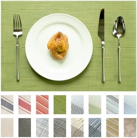 Placemats Set of 6 Vinyl/Plastic Woven Place Mats for Kitchen Table Indoor/Outdoor Washable Placemat Wipeable Dining Table Mats (Oliver Green,6)