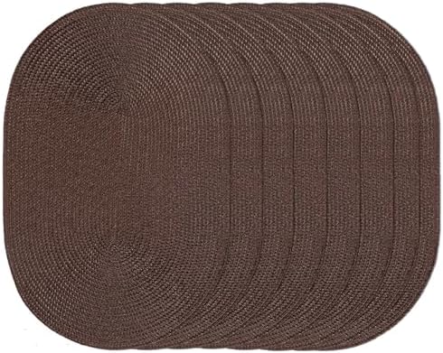 AHHFSMEI Placemats Set of 8 for Dining Table Washable Woven Non-Slip 18x12 inches Placemat Heat-Resistant Durable Table Mats for Dining Table Easy to Clean (Oval Brown, 8)