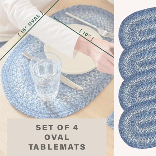 Homespice Denim Braided Table Mats for Coastal Decor, Oval 10x15 Set of 4