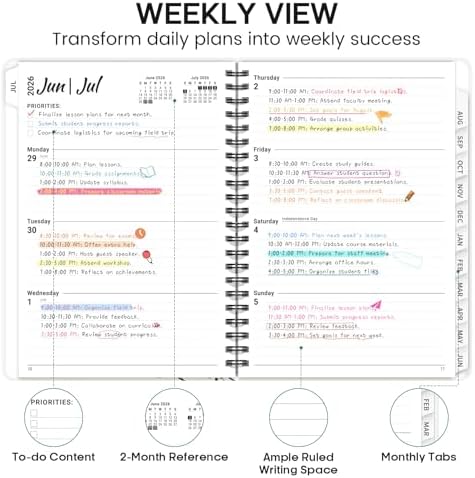 Planner 2026-2027, Weekly & Monthly Academic Calendar, Jul 2026 – Jun 2027