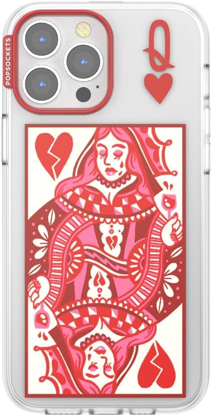PopSockets iPhone 13 Pro Phone Case with MagSafe- Heart Queen | Magnetic, Wireless Charging, Camera & Drop Protection, Heart, Valentines, Red, Textured