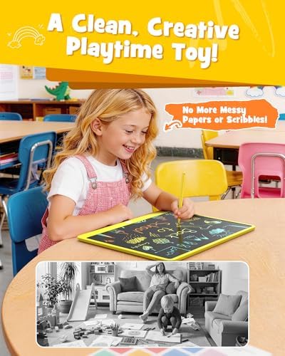 LCD Writing Tablet 16 Inch, Toys for 3 4 5 6 7 8 9Year Old Boys Girls, Colorful Doodle Board Drawing Tablet, Gift for Boys Age 3-12 Years, Memo Board, Drawing Pads with Lanyard (Yellow-16 Inch)