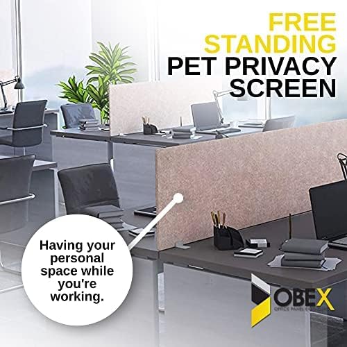 OBEX Free Standing Desk PET Privacy Screen, Table Top Home & Office Furniture Partitions and Dividers, Portable Workstation Freestanding Panels, 24" x 36" Sand