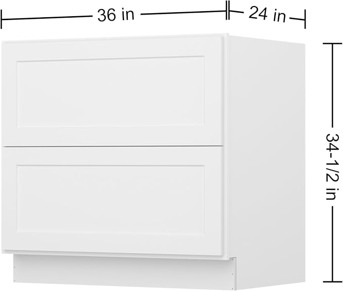 Furinno Shaker Drawer Base Kitchen Cabinet with 2-Drawers, White | 24 D x 36 W x 34.5 H, Ready to Assemble, Plywood, for Pantry, Dining Room