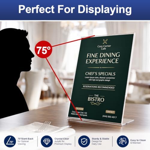 18 Pack Acrylic Sign Holder 8.5 x 11, Plastic Clear Display Stand for Tabletop, L-Shaped Vertical Acrylic Paper Holder for Menu, Flyers, Office, Restaurants, Documents, Store, Desktop