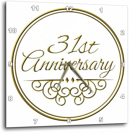 3dRose Wall Clock Silent - 10 inch - 31st Gold Text for Celebrating Wedding Anniversaries - 31 Years Married Together - Occasions