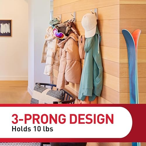Command X-Large Satin Nickel Triple Hook,1 Hook,3 Strips,Damage-Free Hanging with Adhesive Strips,No Tools Wall-Hook for Hanging Decorations in Living Spaces,(Pack of 8)