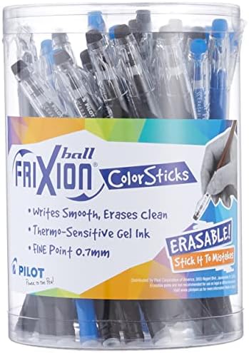 PILOT FriXion ColorSticks Erasable Gel Ink, Tub of 36, 24 Black & 12 Blue