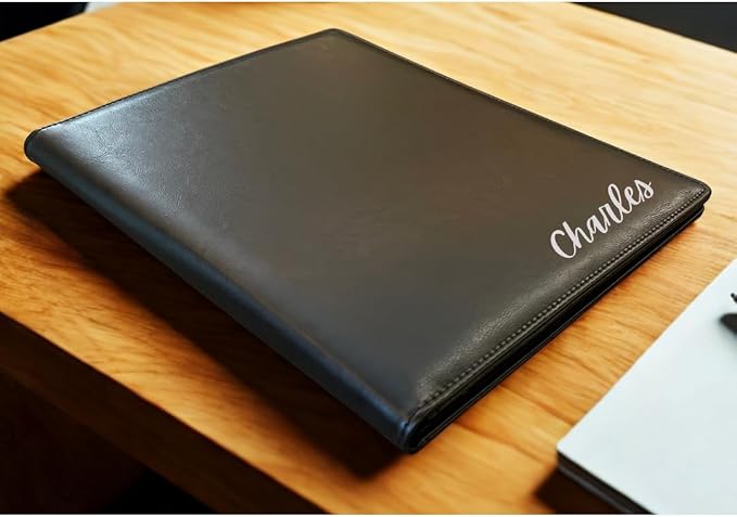 Leather Portfolio Binder for Business use, Document Organizer with Smart Storage, Calculator, Writing pad, – padfolio All in one, Professional Binder Portfolio for Women and Men with Name