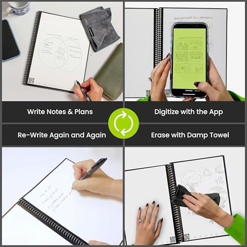 Rocketbook Core Reusable Spiral Notebook, Executive Size 6x8.8, Gray - Dotted Pages, App-Connected, Erasable, Durable Cover, Ideal for School, Work, and Creative Projects