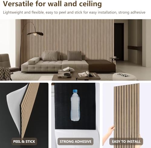 Acoustic Wood Wall Panels, 2 PCS Slat Wall Panels - Walnut Veneer Soundproof Panels for Home & Office, 94.5" Extra-Long Easy Peel & Stick Panels for Walls (11.8"W x 94.5"L)