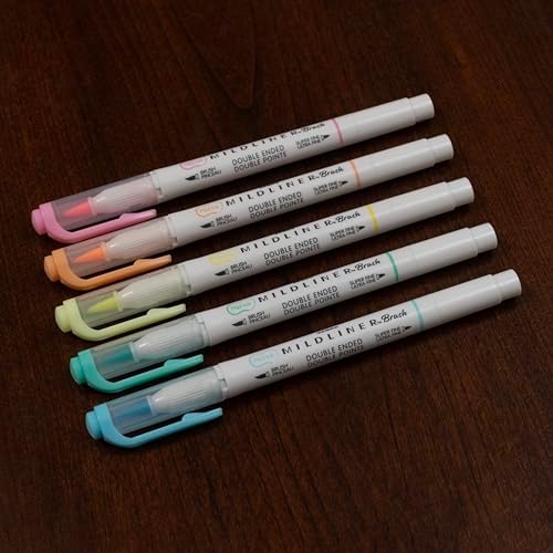 Zebra Pen MILDLINER Brush Pen, Assorted Fluorescent Colors, Dual Tip, 5-Pk